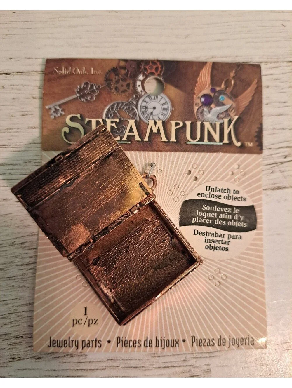 Steampunk Book Locket Charm Copper Vintage DIY Distressed Jewelry Textured Craft